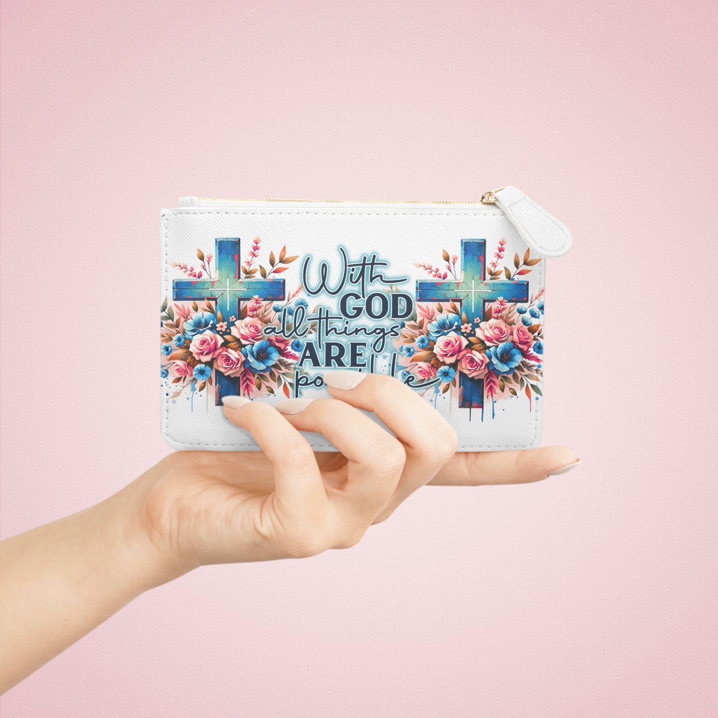 Faith-Inspired Mini Clutch Bag | With God All Things Are Possible, Christian Accessory, Gift for Her, Floral Design, Prayer Purse
