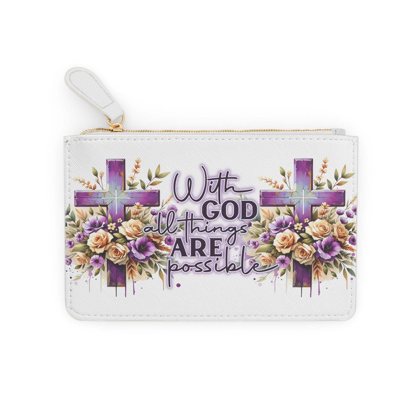 Inspirational Mini Clutch Bag for Daily Use, Compact Pouch, Floral Cross Design, Perfect for Gifts, Church Events, Faith-Based Celebrations
