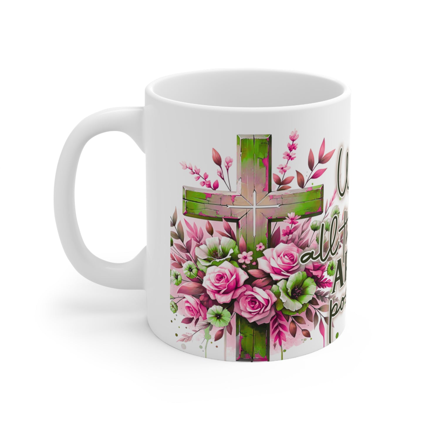 Ceramic Coffee Cup - Inspirational Christian Mug, Floral Cross Design, Perfect Gift for Friends & Family, Faith-Based Home Decor