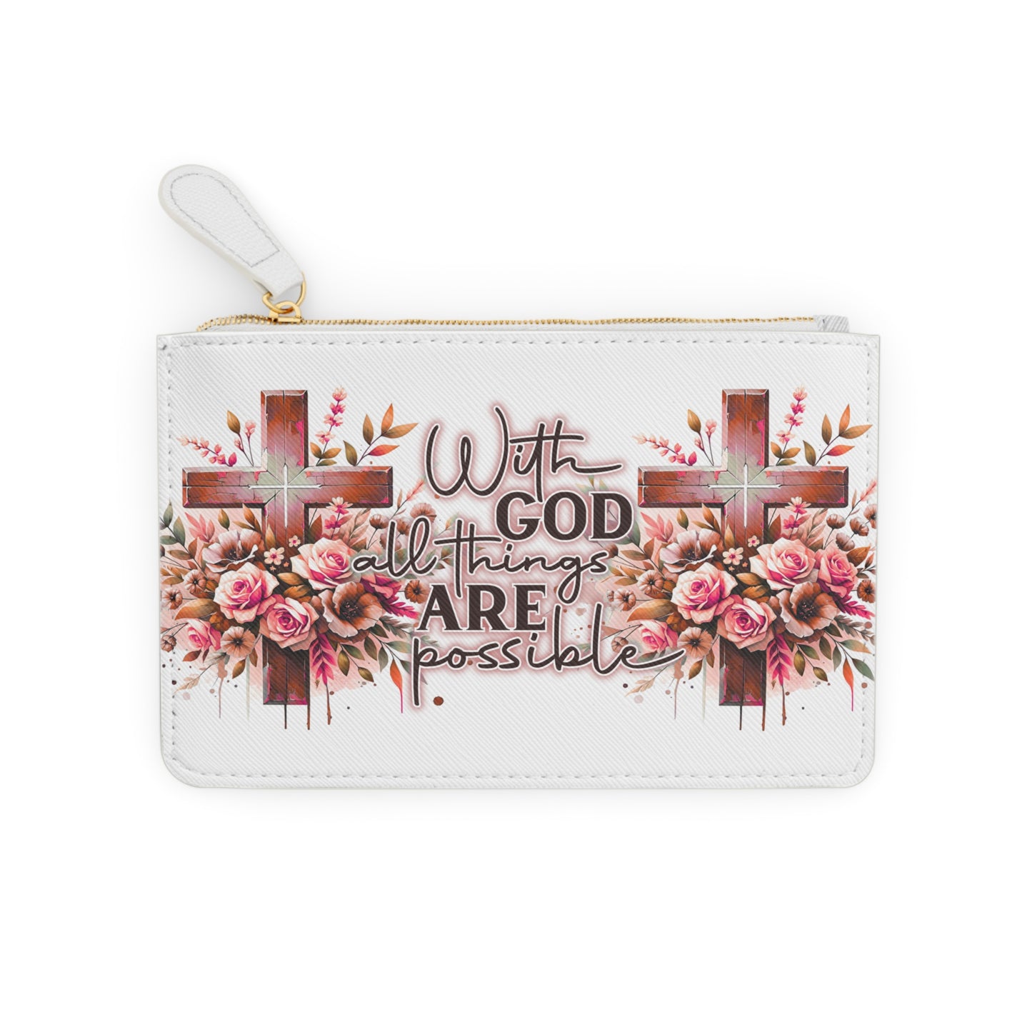 Inspirational Mini Clutch Bag with Faith Design, Christian Gift, Bible Verse Accessories, Flower Print Pouch, Religious Purse