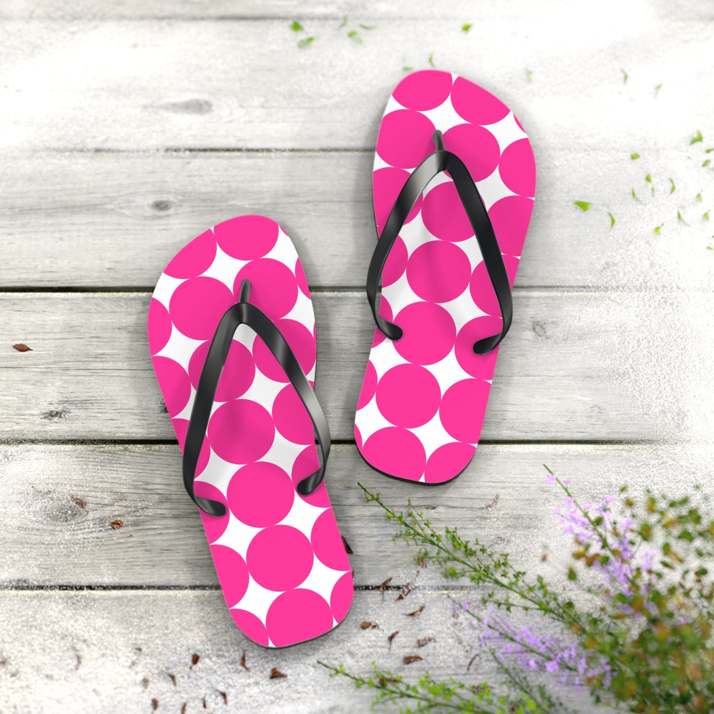 Vibrant Pink Polka Dot Flip Flops, Summer Footwear, Beach Sandals, Vacation Essentials, Fun Poolside Slides