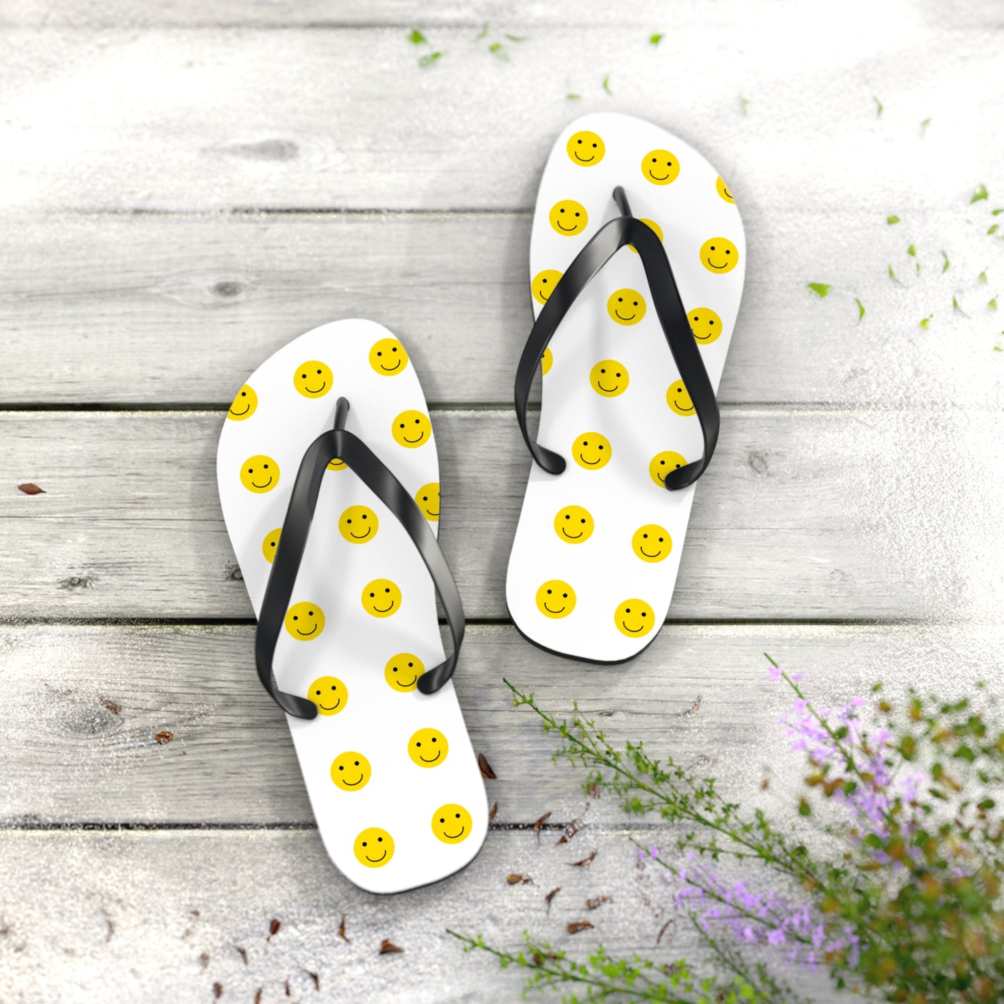 Smiley Face Flip Flops | Happy Summer Footwear, Beach Shoes, Vacation Sandals, Fun Poolside Slippers