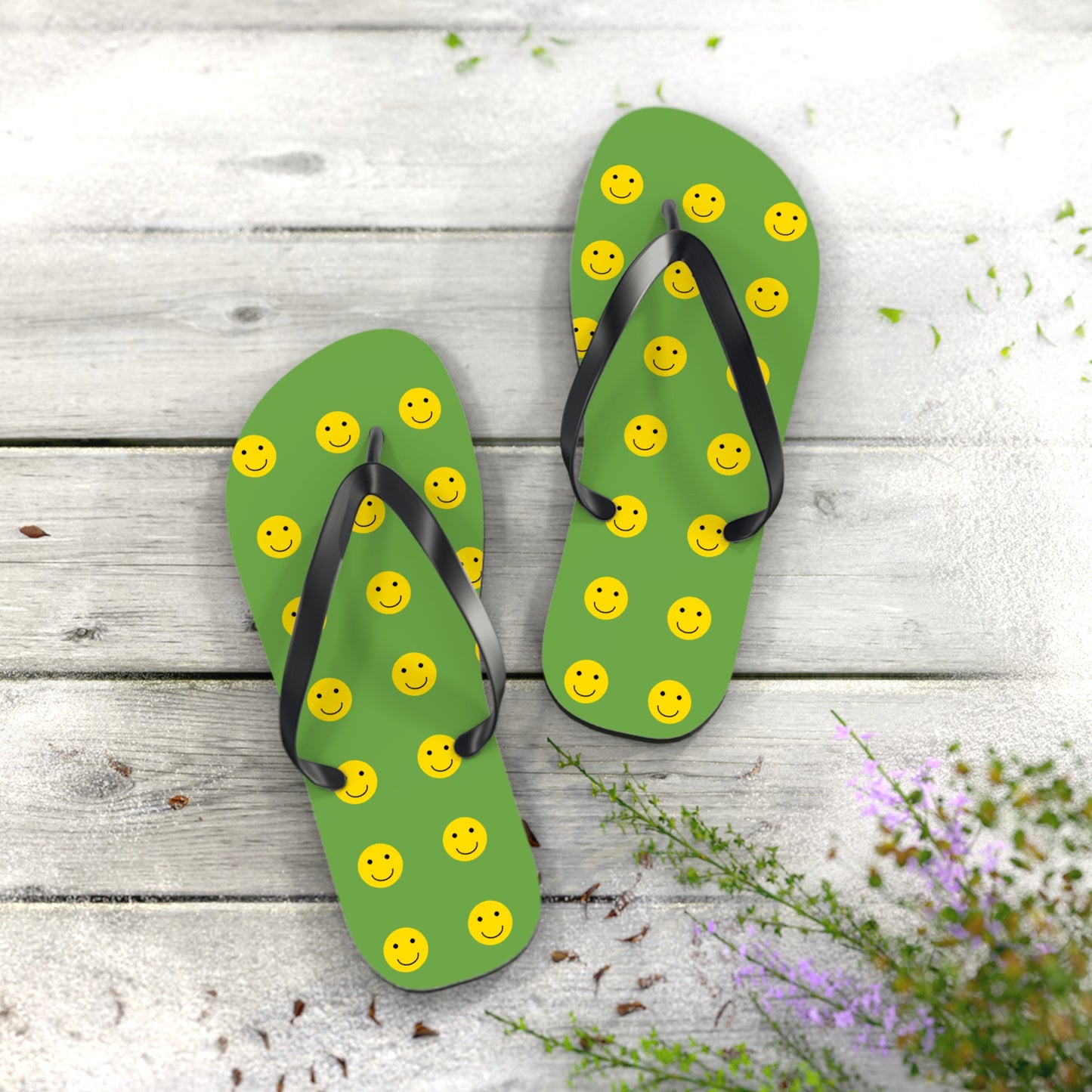 Smiley Face Flip Flops, Summer Footwear, Fun Beach Sandals, Vacation Accessories, Gift for Friends, Pool Party Essentials