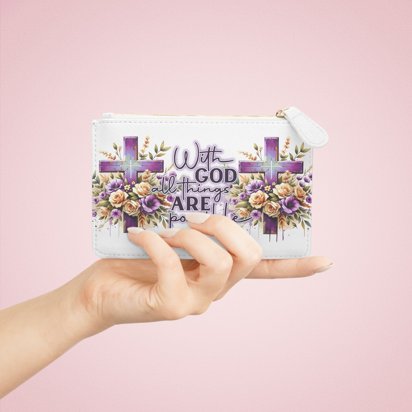 Inspirational Mini Clutch Bag for Daily Use, Compact Pouch, Floral Cross Design, Perfect for Gifts, Church Events, Faith-Based Celebrations