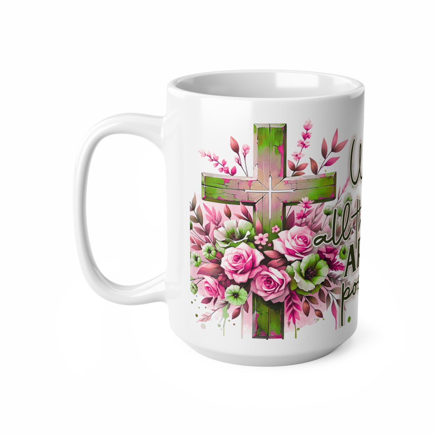 Ceramic Coffee Cup - Inspirational Christian Mug, Floral Cross Design, Perfect Gift for Friends & Family, Faith-Based Home Decor