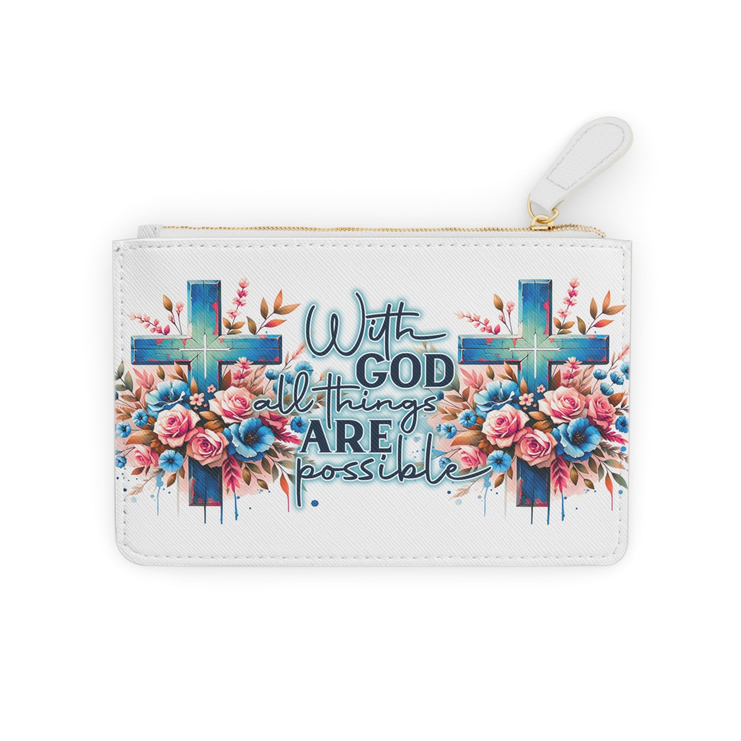 Faith-Inspired Mini Clutch Bag | With God All Things Are Possible, Christian Accessory, Gift for Her, Floral Design, Prayer Purse