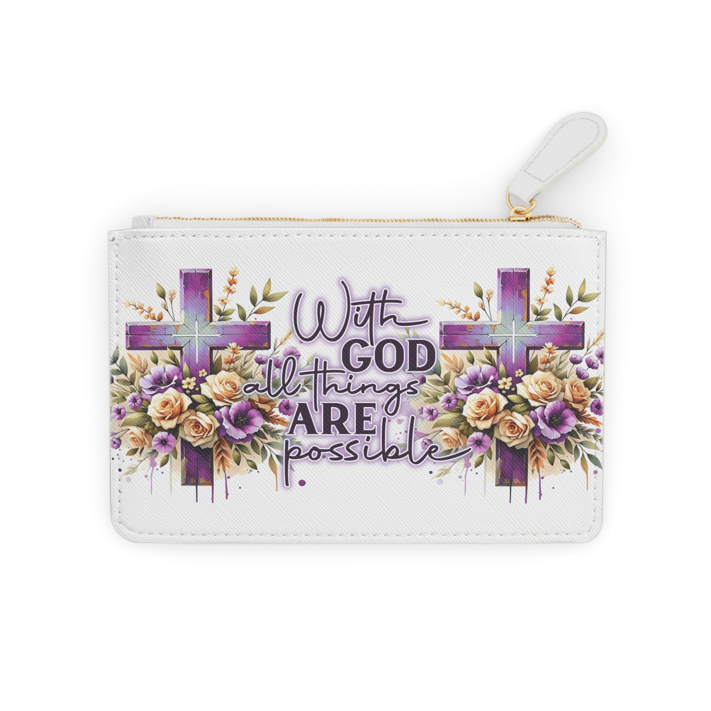 Inspirational Mini Clutch Bag for Daily Use, Compact Pouch, Floral Cross Design, Perfect for Gifts, Church Events, Faith-Based Celebrations