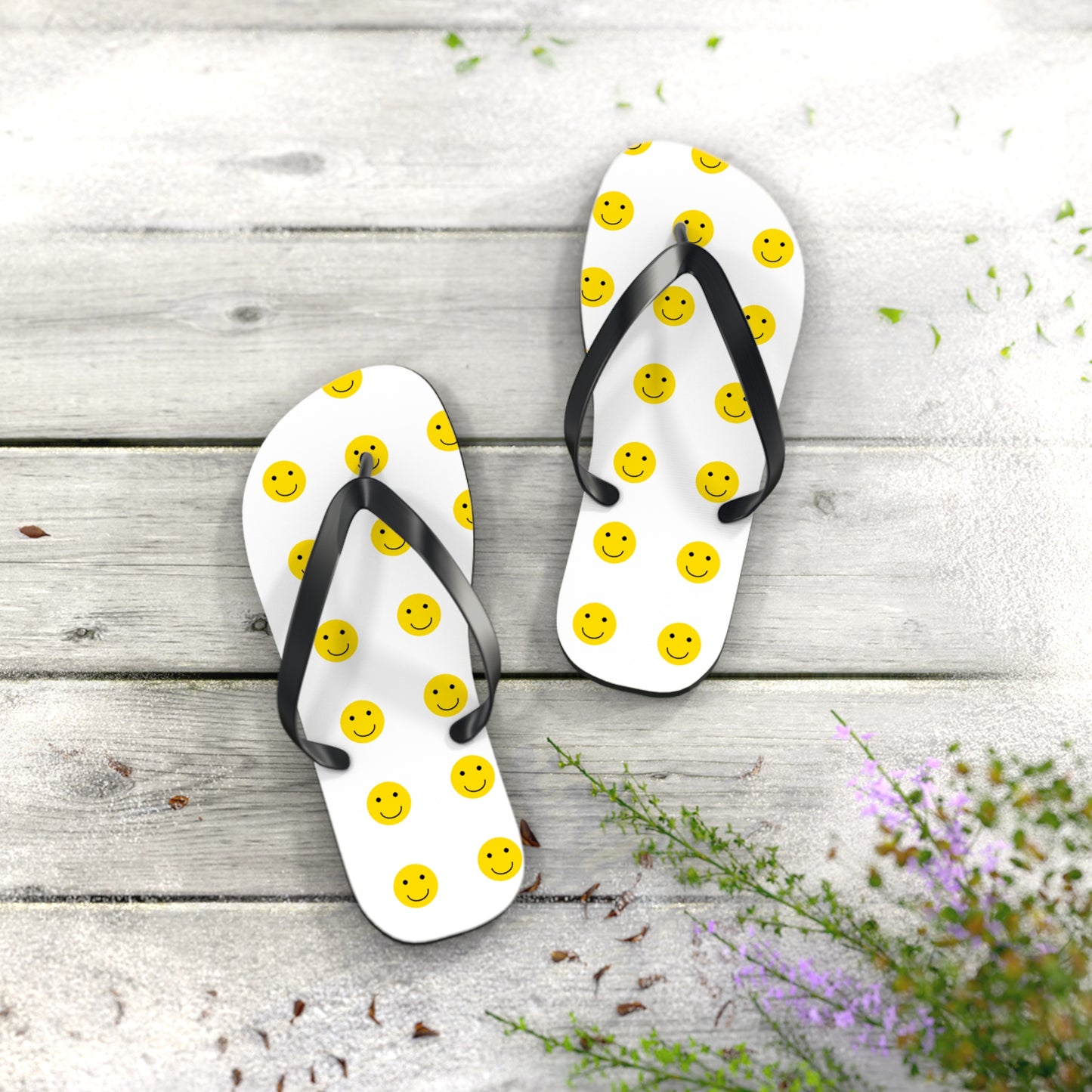 Smiley Face Flip Flops | Happy Summer Footwear, Beach Shoes, Vacation Sandals, Fun Poolside Slippers