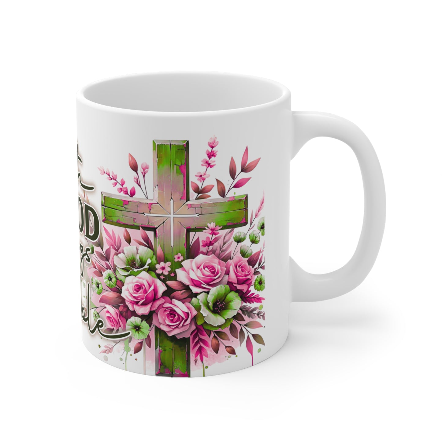 Ceramic Coffee Cup - Inspirational Christian Mug, Floral Cross Design, Perfect Gift for Friends & Family, Faith-Based Home Decor
