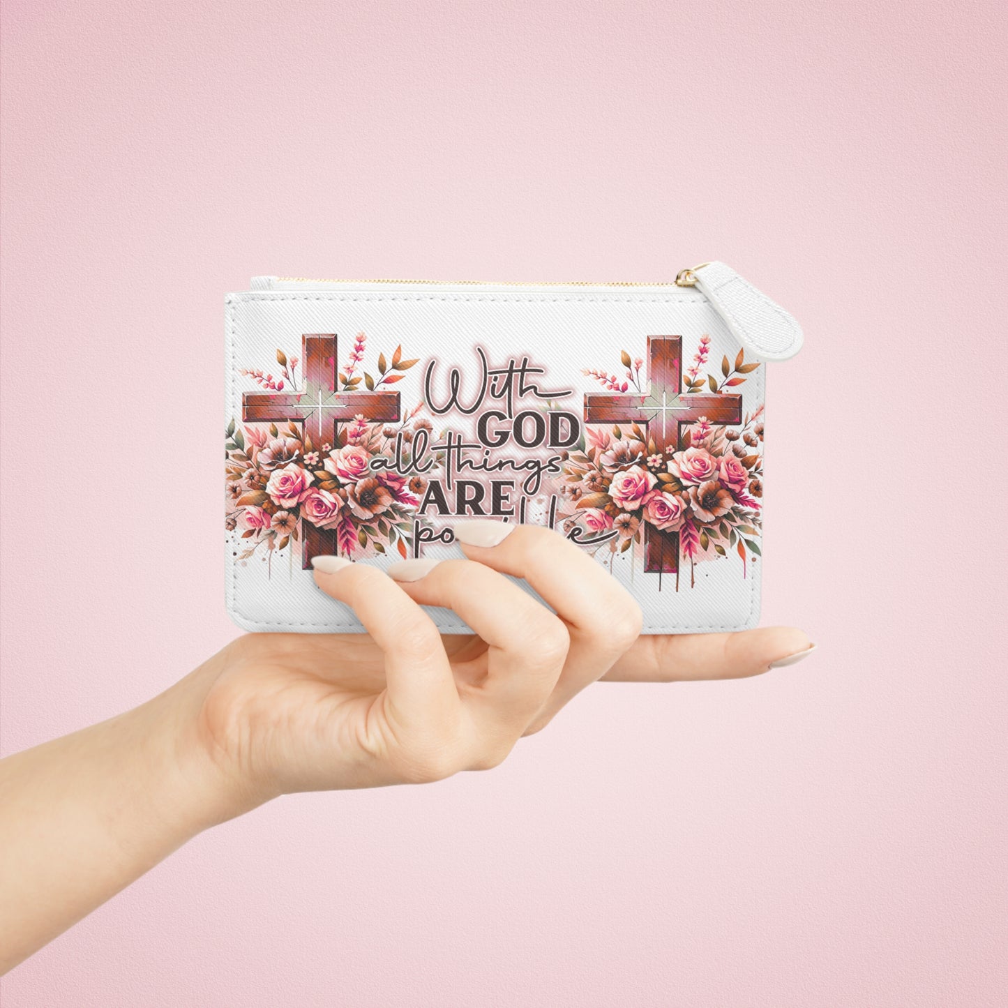 Inspirational Mini Clutch Bag with Faith Design, Christian Gift, Bible Verse Accessories, Flower Print Pouch, Religious Purse