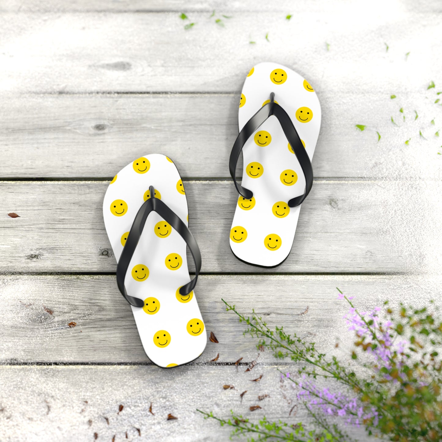 Smiley Face Flip Flops | Happy Summer Footwear, Beach Shoes, Vacation Sandals, Fun Poolside Slippers