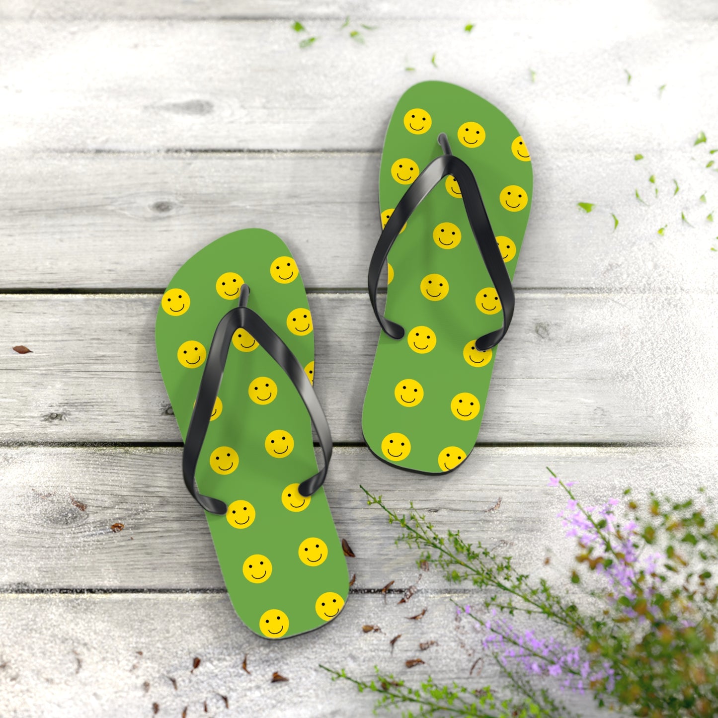 Smiley Face Flip Flops, Summer Footwear, Fun Beach Sandals, Vacation Accessories, Gift for Friends, Pool Party Essentials