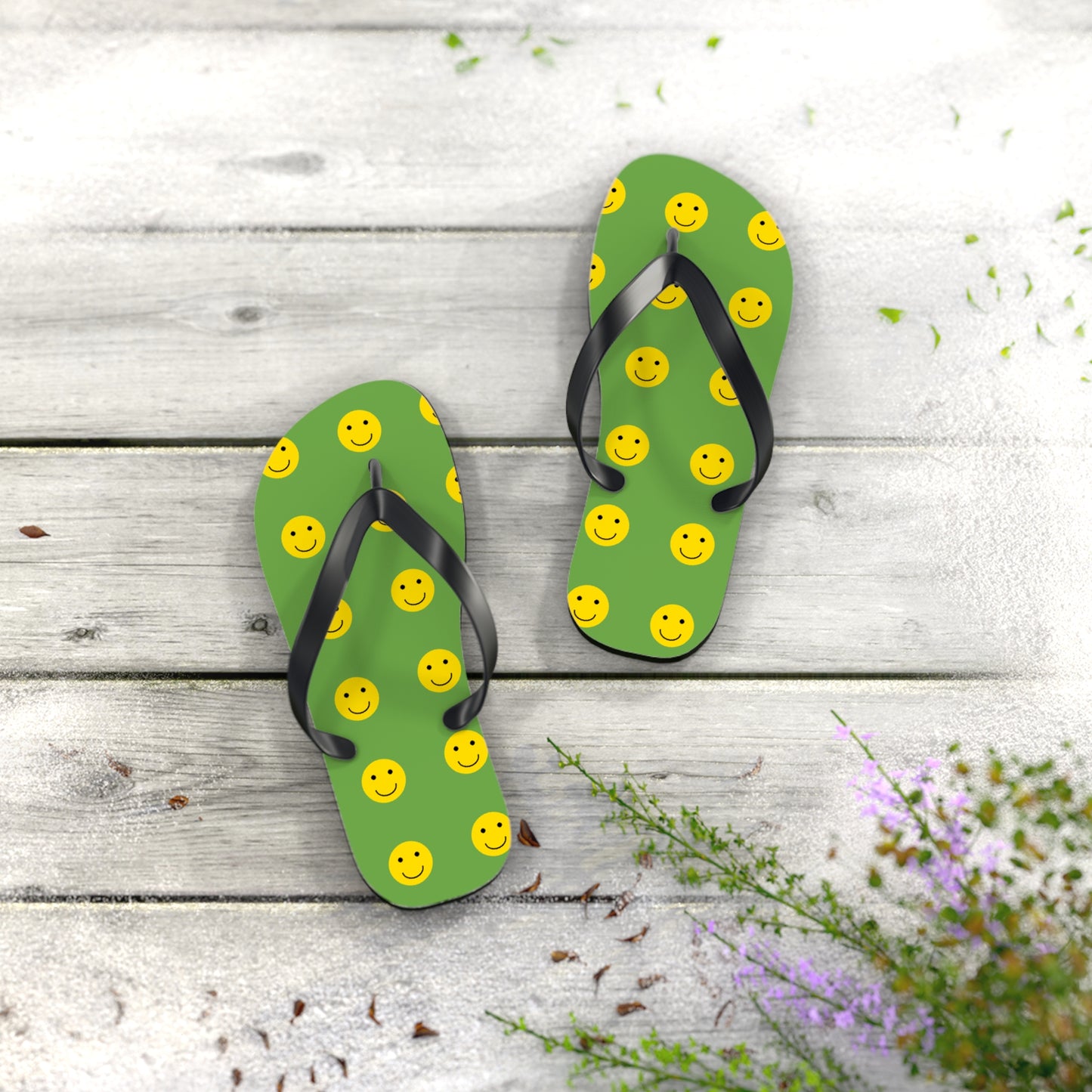 Smiley Face Flip Flops, Summer Footwear, Fun Beach Sandals, Vacation Accessories, Gift for Friends, Pool Party Essentials