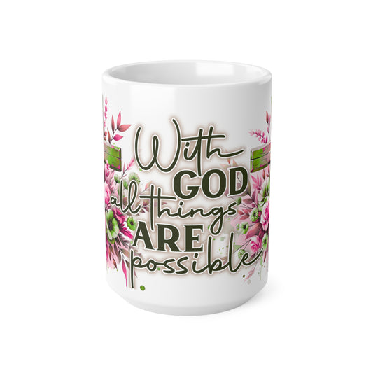 Ceramic Coffee Cup - Inspirational Christian Mug, Floral Cross Design, Perfect Gift for Friends & Family, Faith-Based Home Decor