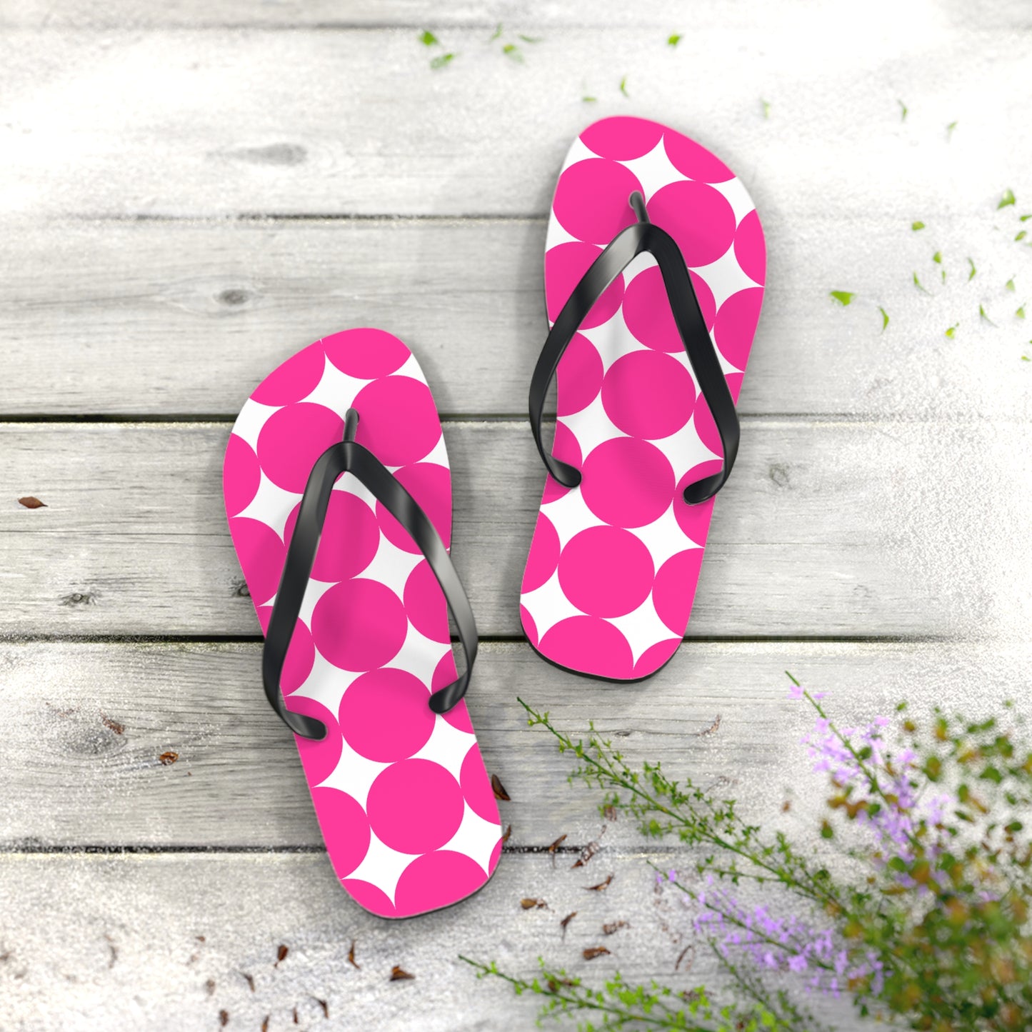 Vibrant Pink Polka Dot Flip Flops, Summer Footwear, Beach Sandals, Vacation Essentials, Fun Poolside Slides