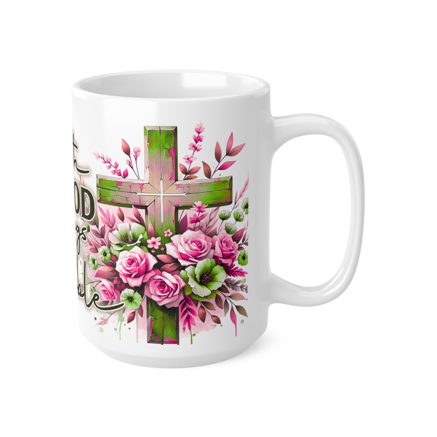 Ceramic Coffee Cup - Inspirational Christian Mug, Floral Cross Design, Perfect Gift for Friends & Family, Faith-Based Home Decor