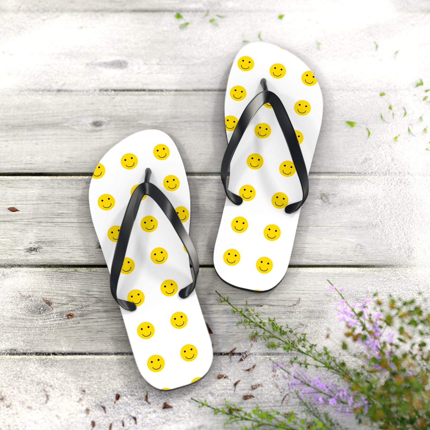 Smiley Face Flip Flops | Happy Summer Footwear, Beach Shoes, Vacation Sandals, Fun Poolside Slippers
