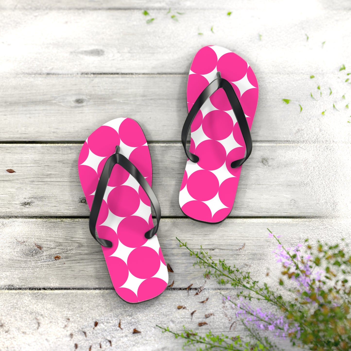 Vibrant Pink Polka Dot Flip Flops, Summer Footwear, Beach Sandals, Vacation Essentials, Fun Poolside Slides