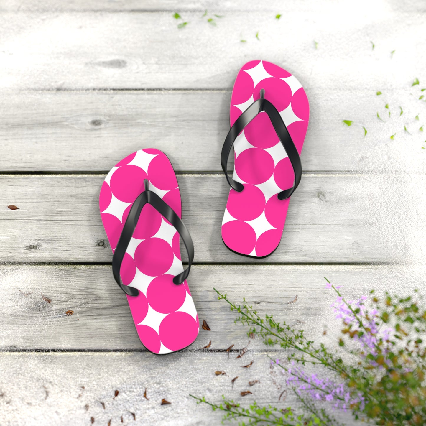 Vibrant Pink Polka Dot Flip Flops, Summer Footwear, Beach Sandals, Vacation Essentials, Fun Poolside Slides