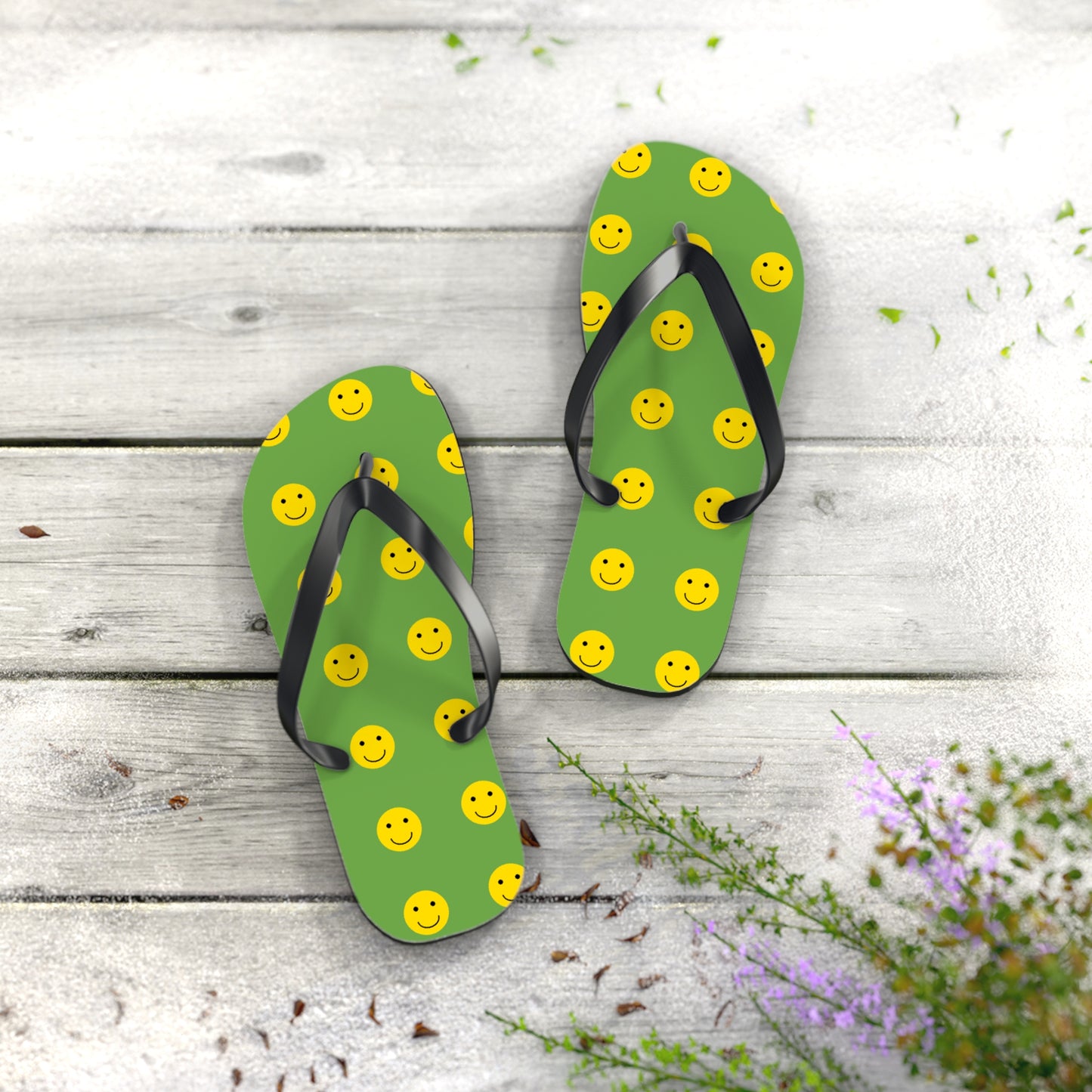 Smiley Face Flip Flops, Summer Footwear, Fun Beach Sandals, Vacation Accessories, Gift for Friends, Pool Party Essentials