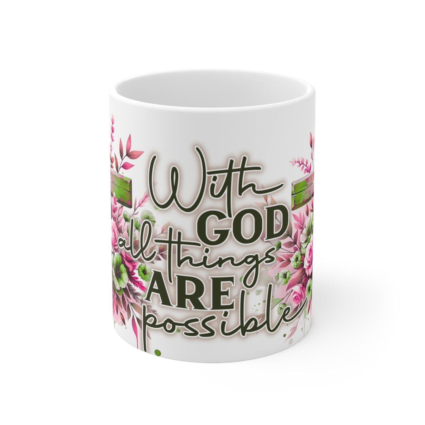 Ceramic Coffee Cup - Inspirational Christian Mug, Floral Cross Design, Perfect Gift for Friends & Family, Faith-Based Home Decor
