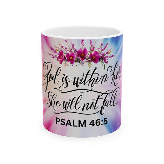 Inspirational Ceramic Mug - "God is within her, she will not fall" - Perfect Gift for Women, Faith, Home Decor, Coffee Lovers, Religious