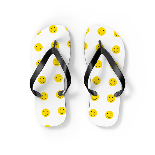 Smiley Face Flip Flops | Happy Summer Footwear, Beach Shoes, Vacation Sandals, Fun Poolside Slippers