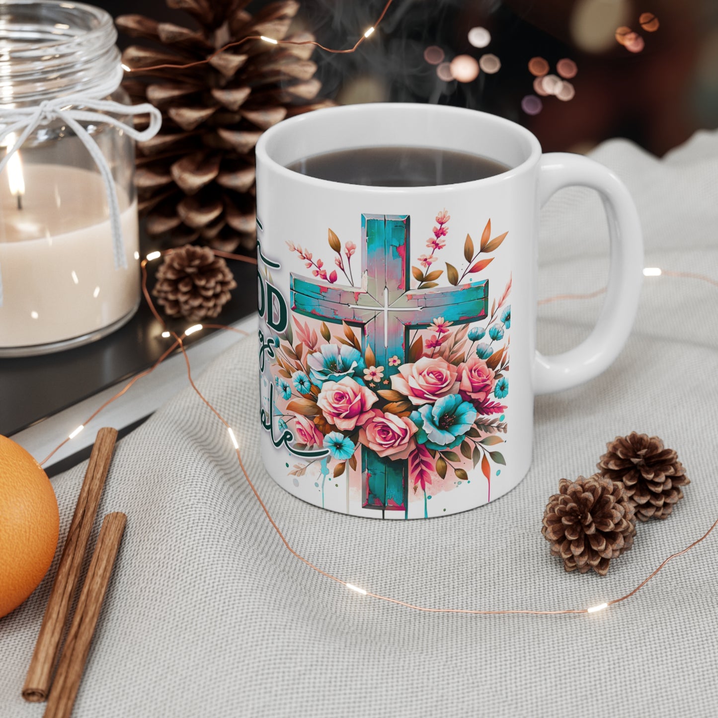 Faith-Inspired Floral Coffee Mug, Perfect Gift for Christ Lovers, Encouragement, Inspirational Quote, Christian Home Decor