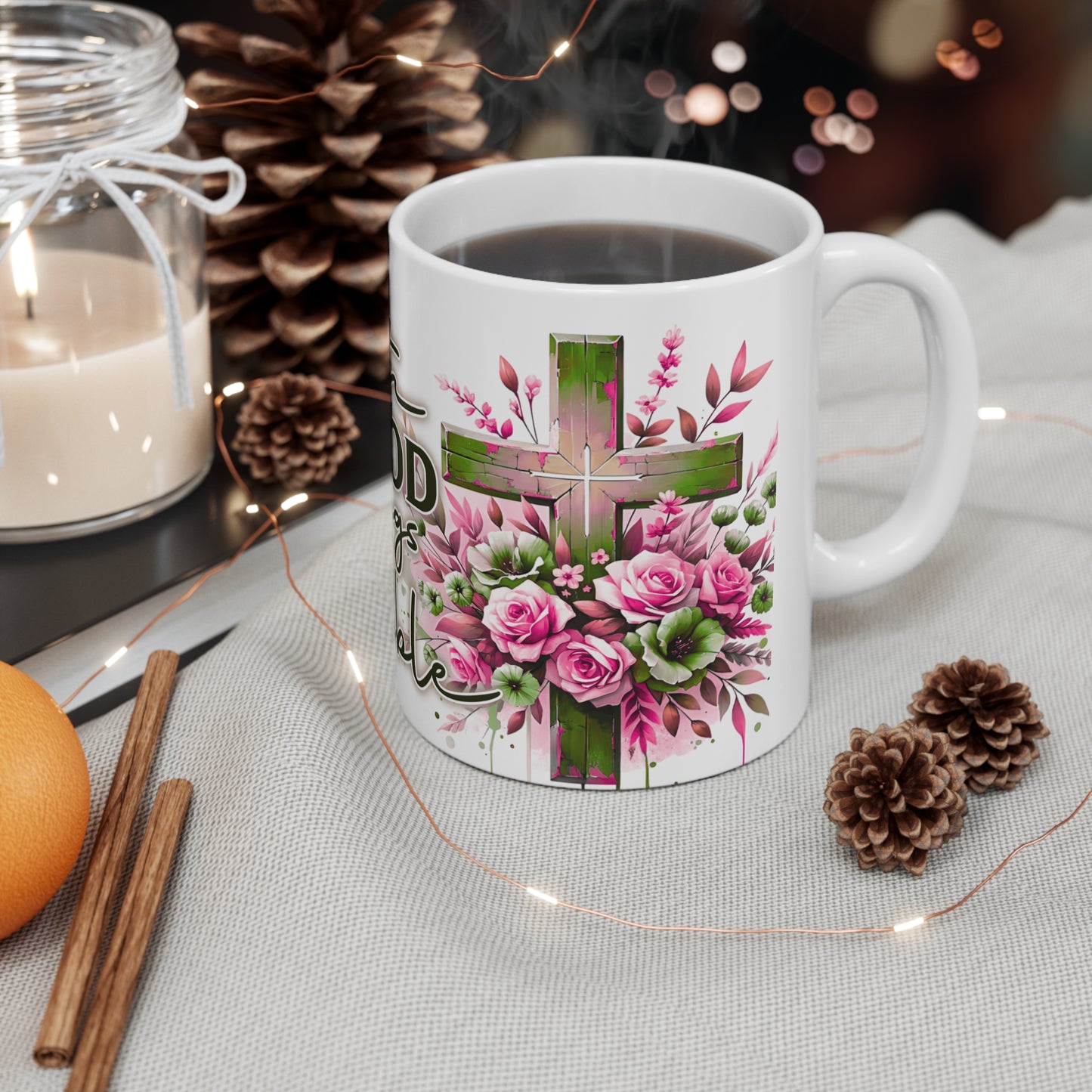 Faith-Inspired Ceramic Coffee Mug with Floral Design, Christian Gift, Encouragement Cup, Personalized Mug for Friends, Coffee Lover Present