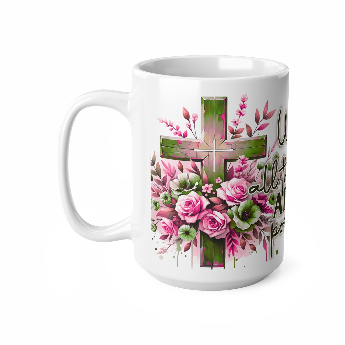Faith-Inspired Ceramic Coffee Mug with Floral Design, Christian Gift, Encouragement Cup, Personalized Mug for Friends, Coffee Lover Present