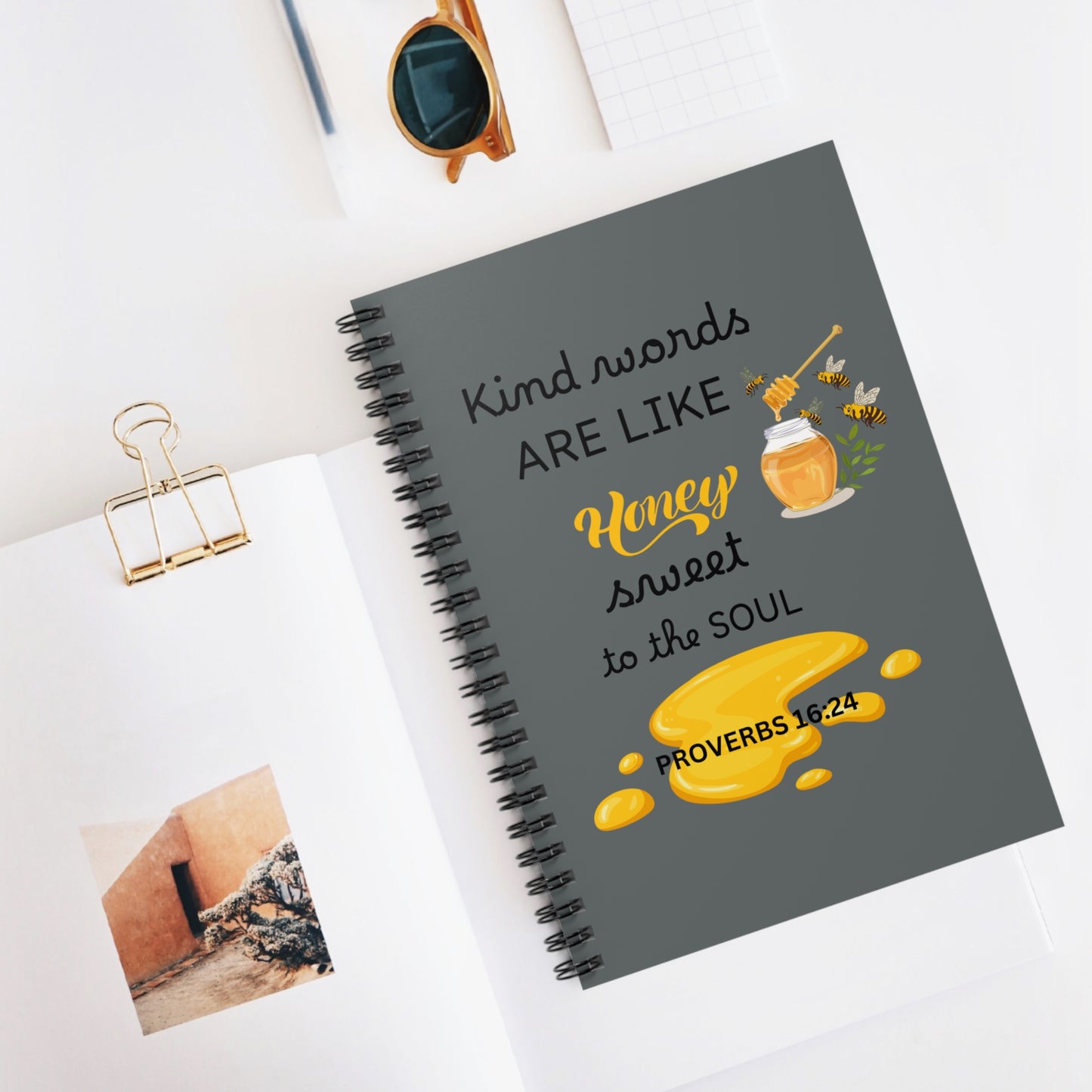 Honey Spiral Notebook - Ruled Line with Kind Words Design
