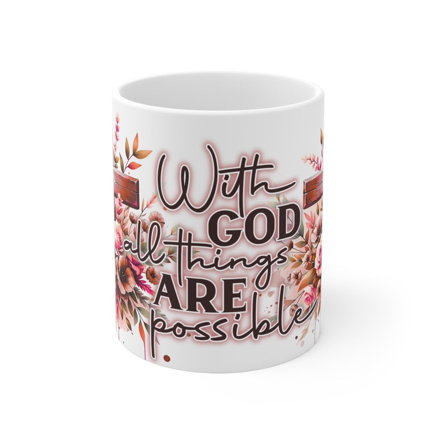 Inspirational Floral Ceramic Coffee Cups - With God All Things Are Possible, Faith Mug, Religious Gift, Empowering Home Decor, [...]