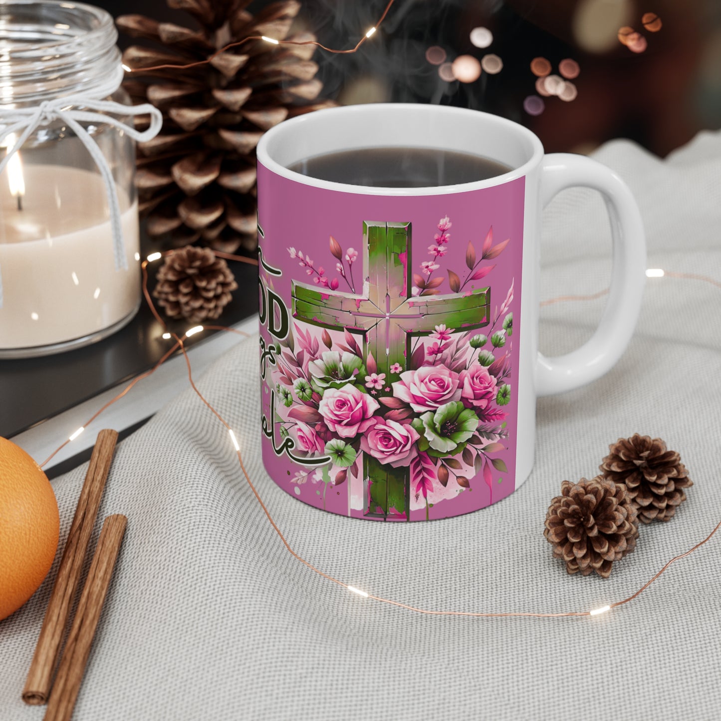 Floral Faith-Inspired Coffee Mug, Inspirational Gift for Christians, Devotional Ceramic Cup for Home, Office, Holidays