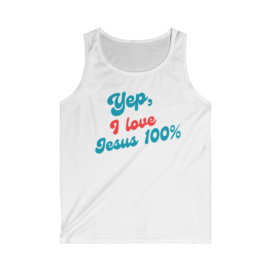 Men's Softstyle Tank Top - "Yep, I Love Jesus 100%" - Faith Apparel
