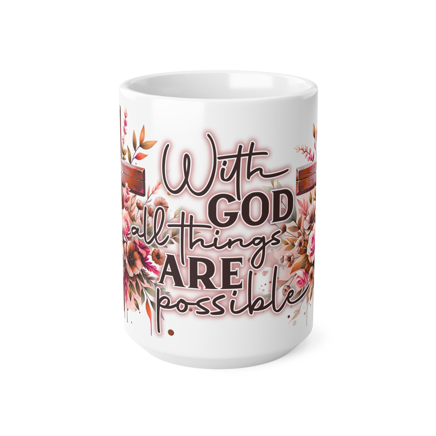 Inspirational Floral Ceramic Coffee Cups - With God All Things Are Possible, Faith Mug, Religious Gift, Empowering Home Decor, [...]