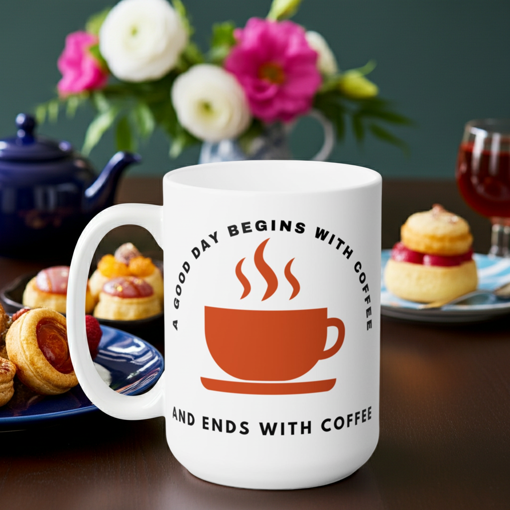 A Good Day Begins With Coffee Ceramic Mug 15oz