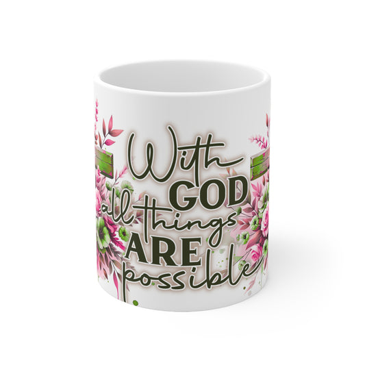 Ceramic Coffee Cup - Inspirational Christian Mug, Floral Cross Design, Perfect Gift for Friends & Family, Faith-Based Home Decor