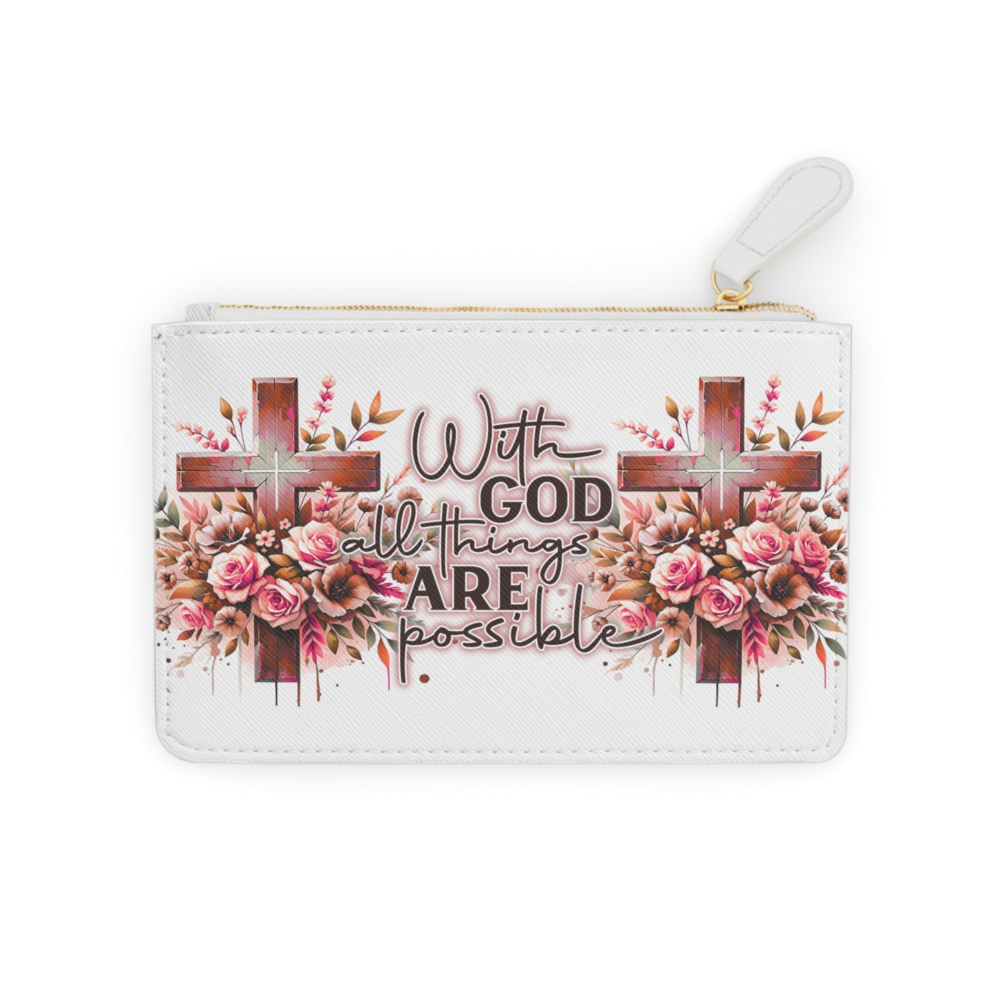 Inspirational Mini Clutch Bag with Faith Design, Christian Gift, Bible Verse Accessories, Flower Print Pouch, Religious Purse